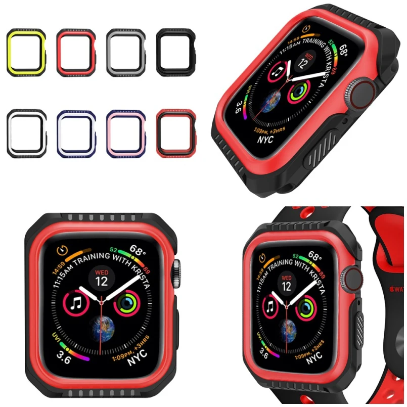 Силиконовый+ PC чехол для Apple Watch 42 мм 38 мм защитный бампер чехол для iWatch серии 5 4 3 2 1 40 мм 44 мм аксессуары для ремешка часов