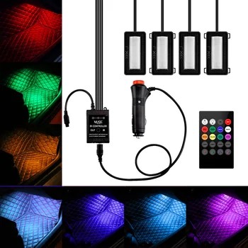 

12V Universal Car Interior Colorful RGB LED Strip Lights With Remote Control IP65 Waterproof Foot Atmosphere Light