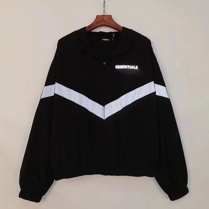 

Autumn Winter Trendy Reflective FOG Essentials Jacket Men Women Best Quality Black Coat Long Ribbon Essentials Sweatshirts