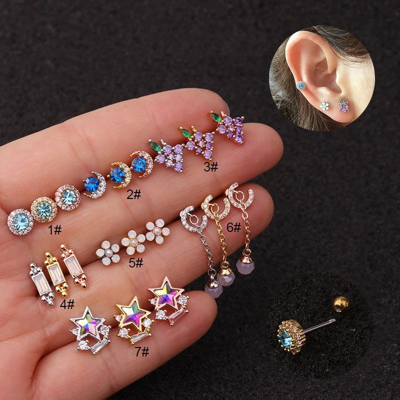 

TTLIFE Stainless Steel Rainbow CZ Crystal Barbell Tragus Cartilage Helix Rook Conch Lobe Ear Piercing Earring Stud for women 20G