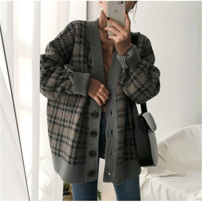 

Chic Fashion Ins Korean Style Oversize Elegant Fashion Arygle Comfort Hot Winter Sweater Cardigans