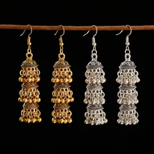 

Egypt Vintage Silver Color Jumka Bells Earrings Boho Beads Tassel Statement Earrings For Women Turkish Tribal Gypsy Party
