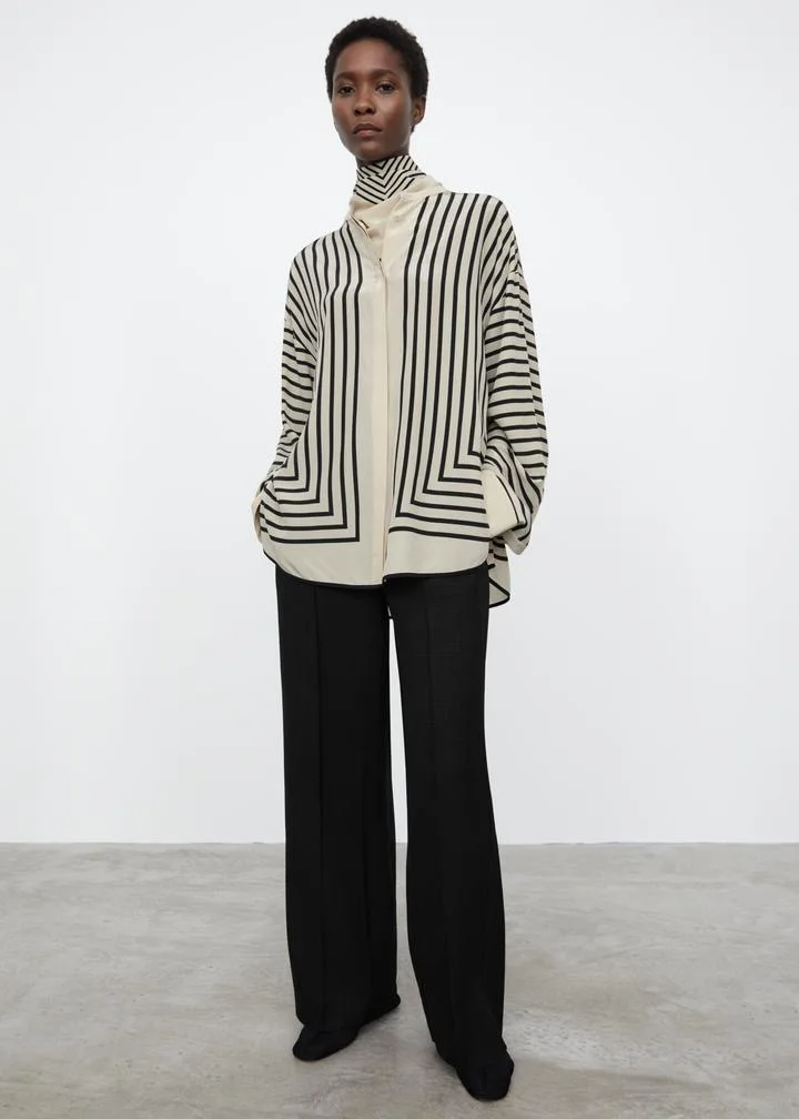最新情報 女性用長袖シルクシャツ 高品質の衣服 不規則なストライプ ラウンドカラー オフィス用 女性用ファッション ワイルドブラウス100 ウクライナのクレバ外相 Www Carnavalkids Com