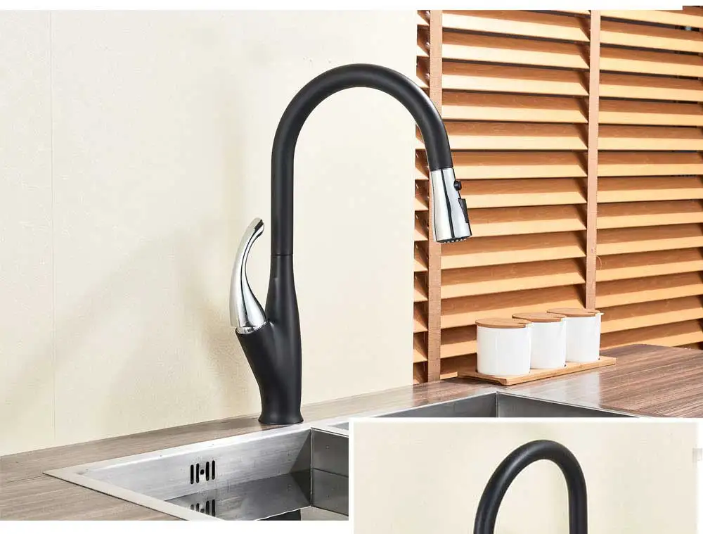 stainless kitchen sink POIQIHY Kitchen Faucet Blacked Single Handle Pull Down Kitchen Tap Deck Mount 360 Degree Brushed Nickel Faucets Water Mixer Tap pull down kitchen faucet