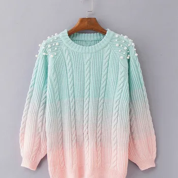 

2020 cross-border Hot Style Knitted Long Sweater Europe And The United States Twist Nail Bead Loose Big Yards Pullovers ZY18726