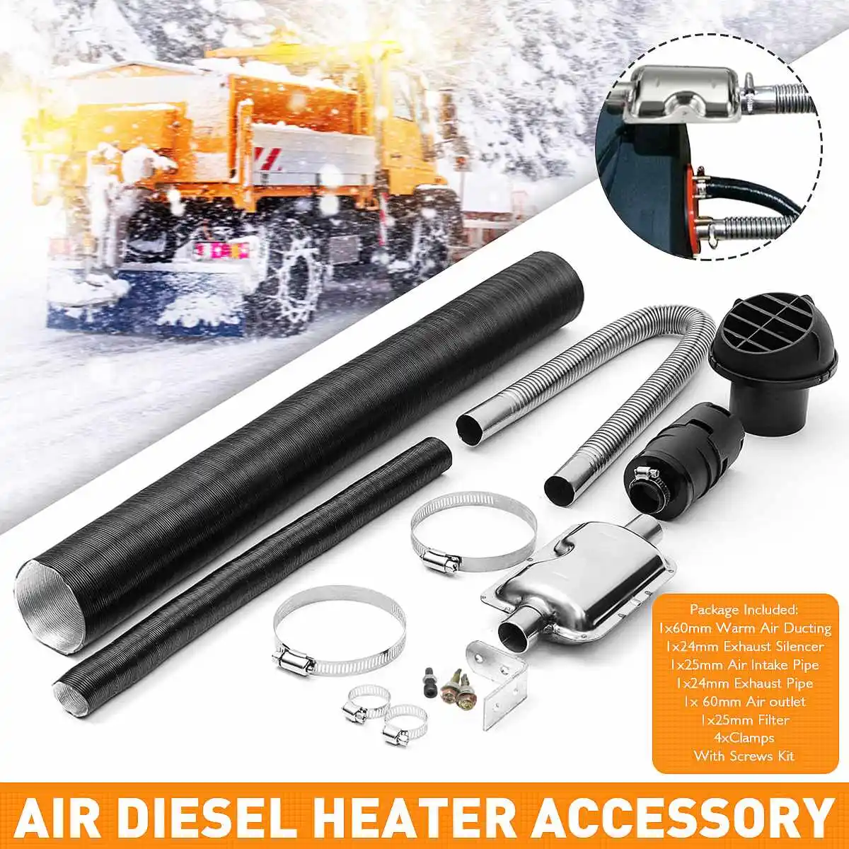 Diesel Heater Replacement Kit 24mm Exhaust Silencer +25mm Air Intake