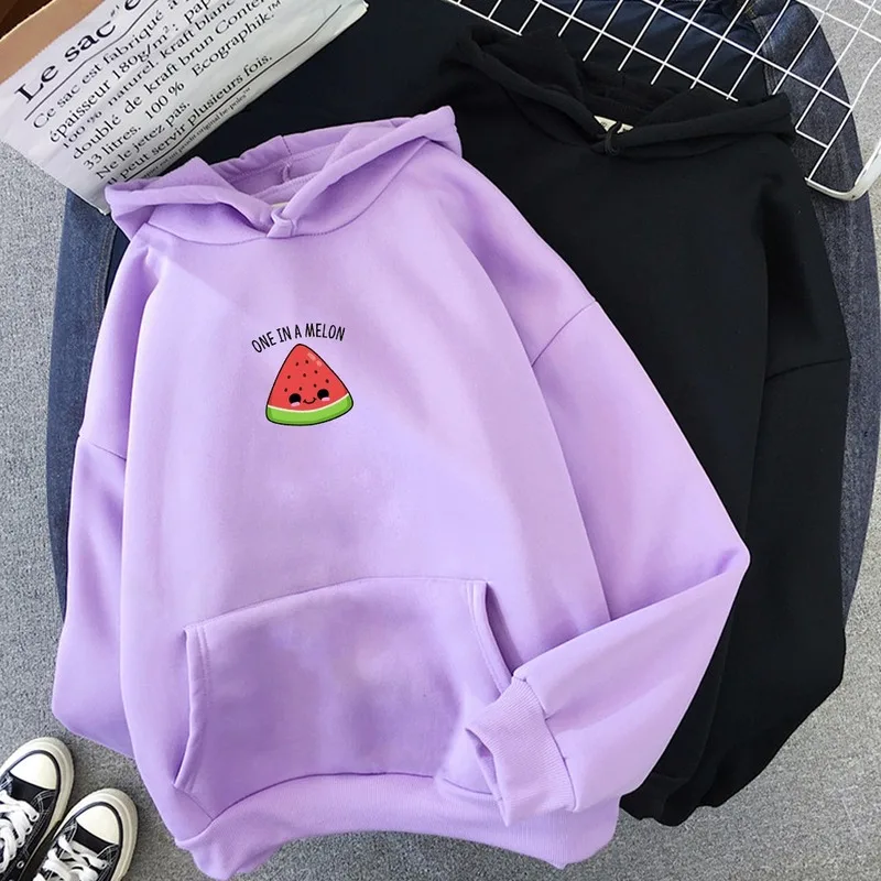 

Korean Harajuku Sweatshirt Women Autumn Pocket Cute Watermelon Graphic Hoodie Winter Casual Long Sleeve Ladies Hoody Pink Top