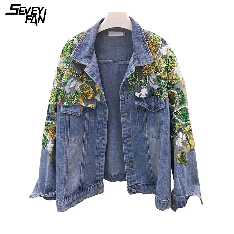 Blue Pearl Denim Jacket Women Fashion 