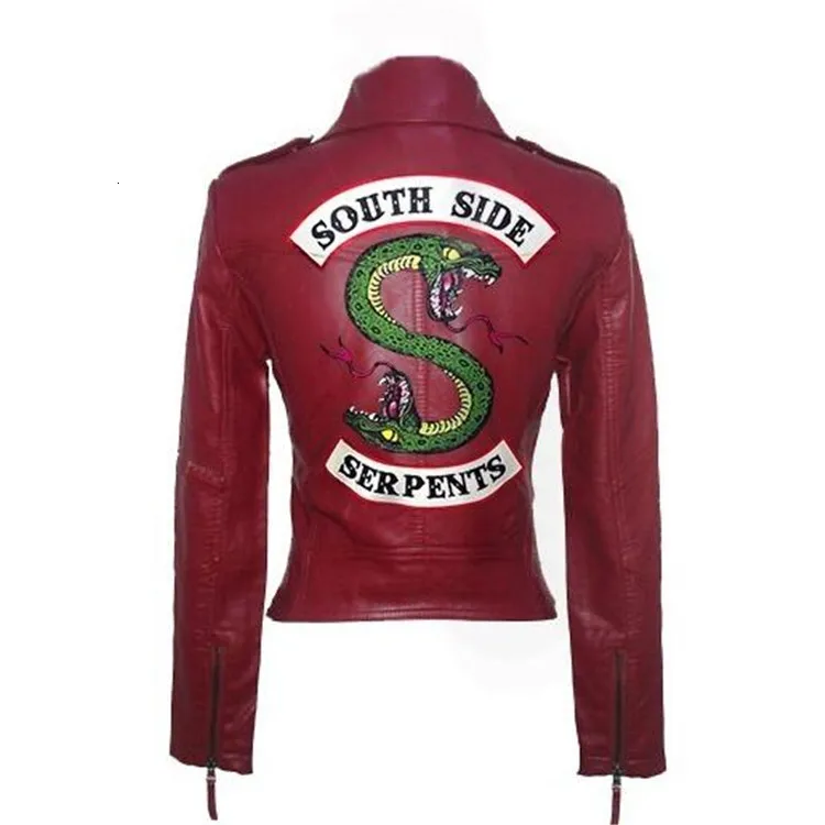 Для женщин "South Side Serpents" ривердейл Кожаные куртки змеи красные, черные уличная красивая кожаная драма женские пальто свободного кроя