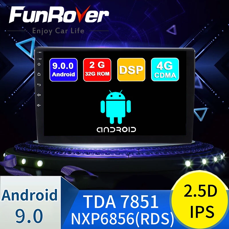 

FUNROVER 2.5D+IPS 2 din android 9/10 inch for universal Car Radio Multimedia Android 9.0 car DVD radio Player GPS NAVIGATION
