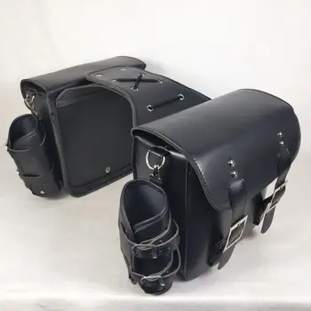 

Waterproof Motorcycle Saddlebag Side Tool Luggage Bags With Water Cup Bag Storage Tool Pouch Left Right Universal PU Leather