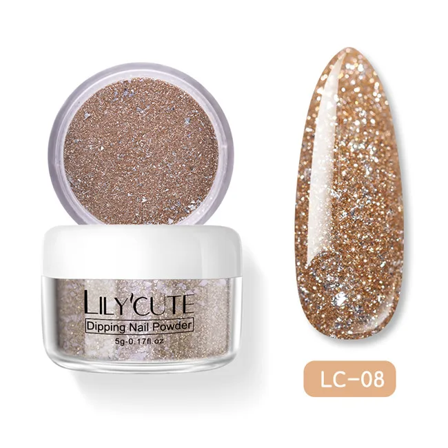 LC 08 LILYCUTE 5 г погружения порошки для ногтей база пальто градиент Французский ногтей натуральный цвет голографический блеск лечения ногтей художественные украшения - Цвет: LC 08