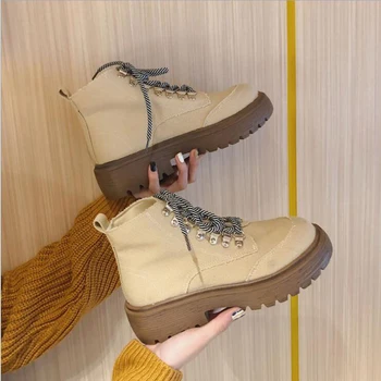 

2019 Autumn New Casual Boots For Women Versatile Fashion Muffin Platform Women Flat Boots Breathable Ankle Boots Size 35-40
