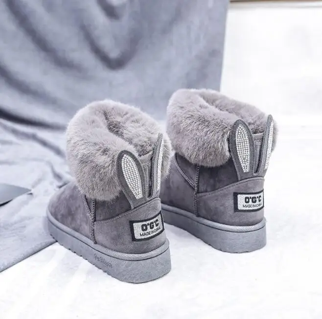 Botas de nieve de invierno para mujer, botas de piel para exterior, zapatos catidos para mujer, botas de lana deslizantes, botas
