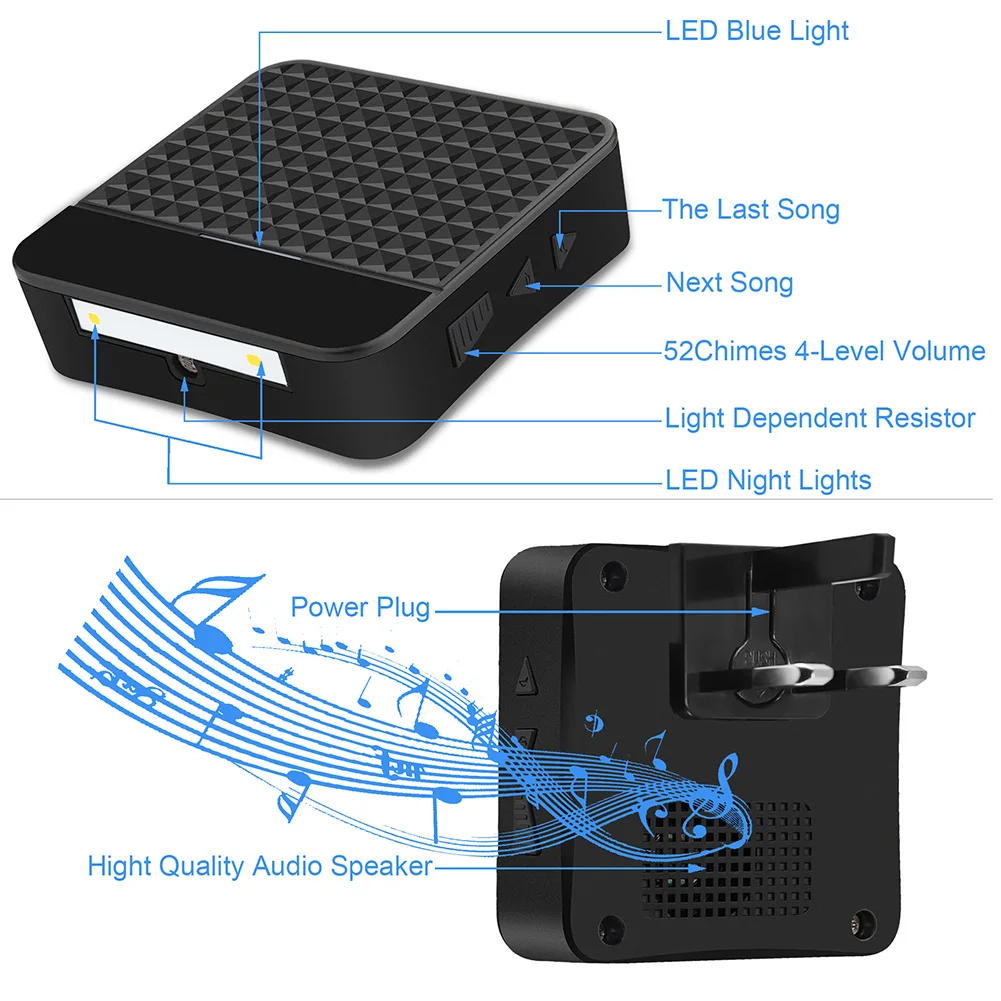 

Wireless Doorbell Waterproof LED Light Solar Powered Portable Loudy Energy Saving Smart Charging Durable Hotel 52 Ringtones Home