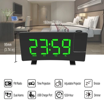 

FM76-108 Band Radio Clock Digital 8 Inch LED Projector Projection Snooze Alarm Clock Radio Timer Backlight Speakers Home