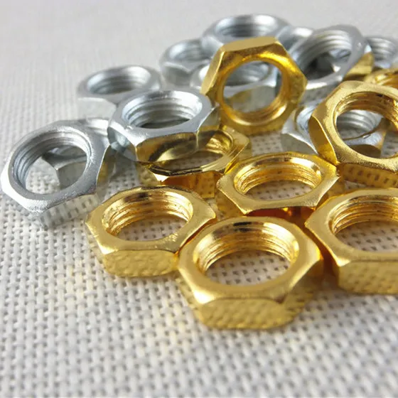 100Pcs/Lot, Golden Color M10 Inner Tooth Hexagonal Nut 2/3/4mm thick, Screw Nut, 10mm Hex Nuts, lighting hardware fittings