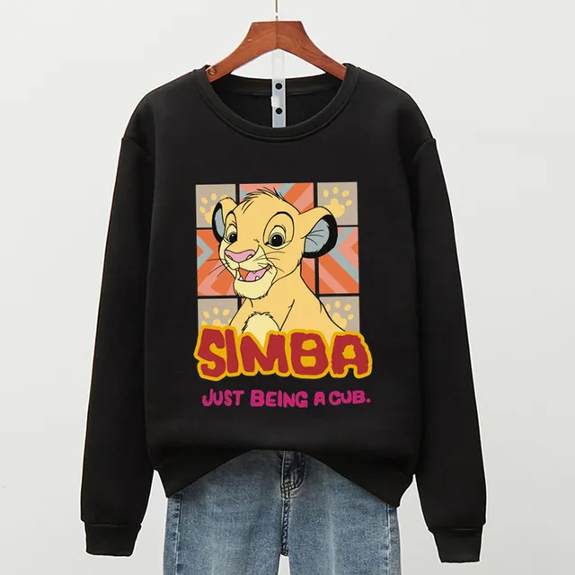 Hot US Anime Simba Hoodies Men Women 90s Aesthetic Streetwear Autumn Winter Warm Fashion The Lion King Sweatshirts Male Felmae Black