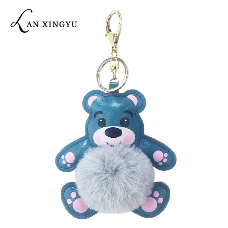 

Creative and cute PU artificial leather bear fur ball key chain pendant bag and car key accessories toy gifts