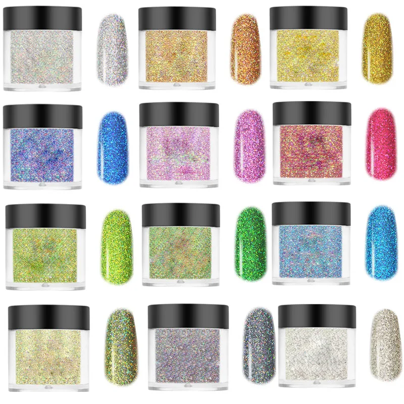 

Holo Nail Dip Glitter Powder (13 Color For Choice) Long-Lasting Silver Yellow Laser Nail Dip-powder 10ml Jar Nail Glitter Powder