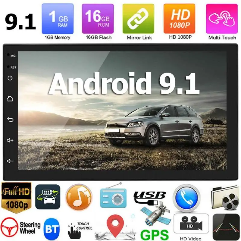

7168 Upgraded 2 Din Android 9.1 GPS Auto Central Multimedia Player Double Din WiFi Radio 2Din Autoradio Car FM USB Head Unit