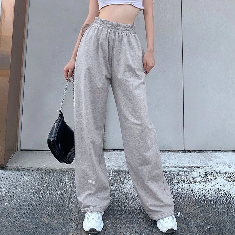 

HOUZHOU 2020 Grey Sweatpants Women Autumn Letter Print Joggers Women Trousers High Waist Sportswear Tracksuit Pants for Women