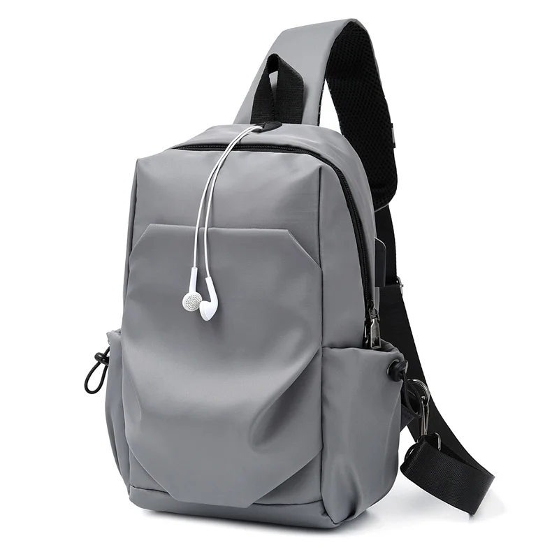 Плиссированные сумки через плечо для мужчин, сумка-мессенджер, нагрудная сумка, противоугонная, повседневная, через плечо, дорожная сумка, зарядка через usb, короткая, походная сумка, модная - Цвет: Серый