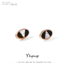 Yhpup, корейский простой дизайн, овальные серьги-гвоздики, циркониевый акриловый лист, массивные серьги для девушек, женские офисные аксессуары