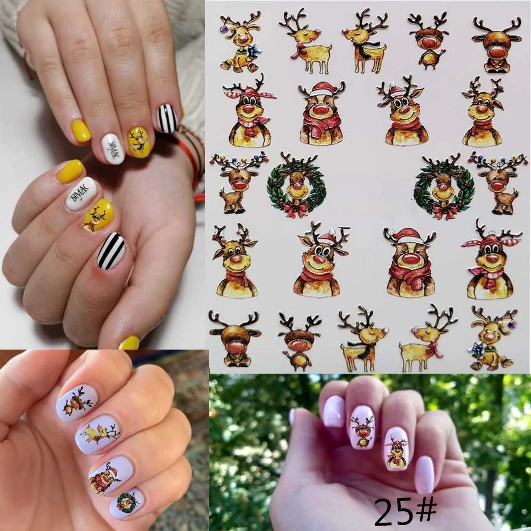 

3D Christmas Engraved Frosting Nail Sticker Charm Desgin Water Decals Empaistic Nail Water Slide Decals Nails Decoraciones
