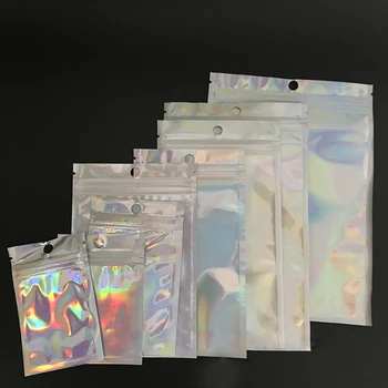 

10 Pcs Aluminum foil Holographic Iridescent yin yang Ziplock Bag Pouches Food Cosmetic Jewelry Laser Storage Bags Makeup Bags