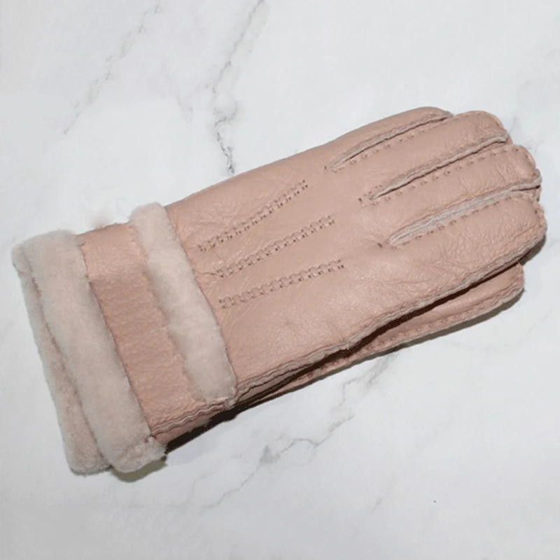 Шерстяные перчатки из овчины, осенне-зимние женские перчатки для верховой езды с цветами, сохраняющие тепло, кожаные перчатки