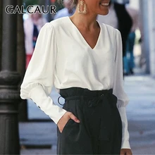 GALCAUR/повседневные женские футболки в стиле пэчворк с v-образным вырезом и фонариком; женская футболка с длинными рукавами; модная осенняя одежда года