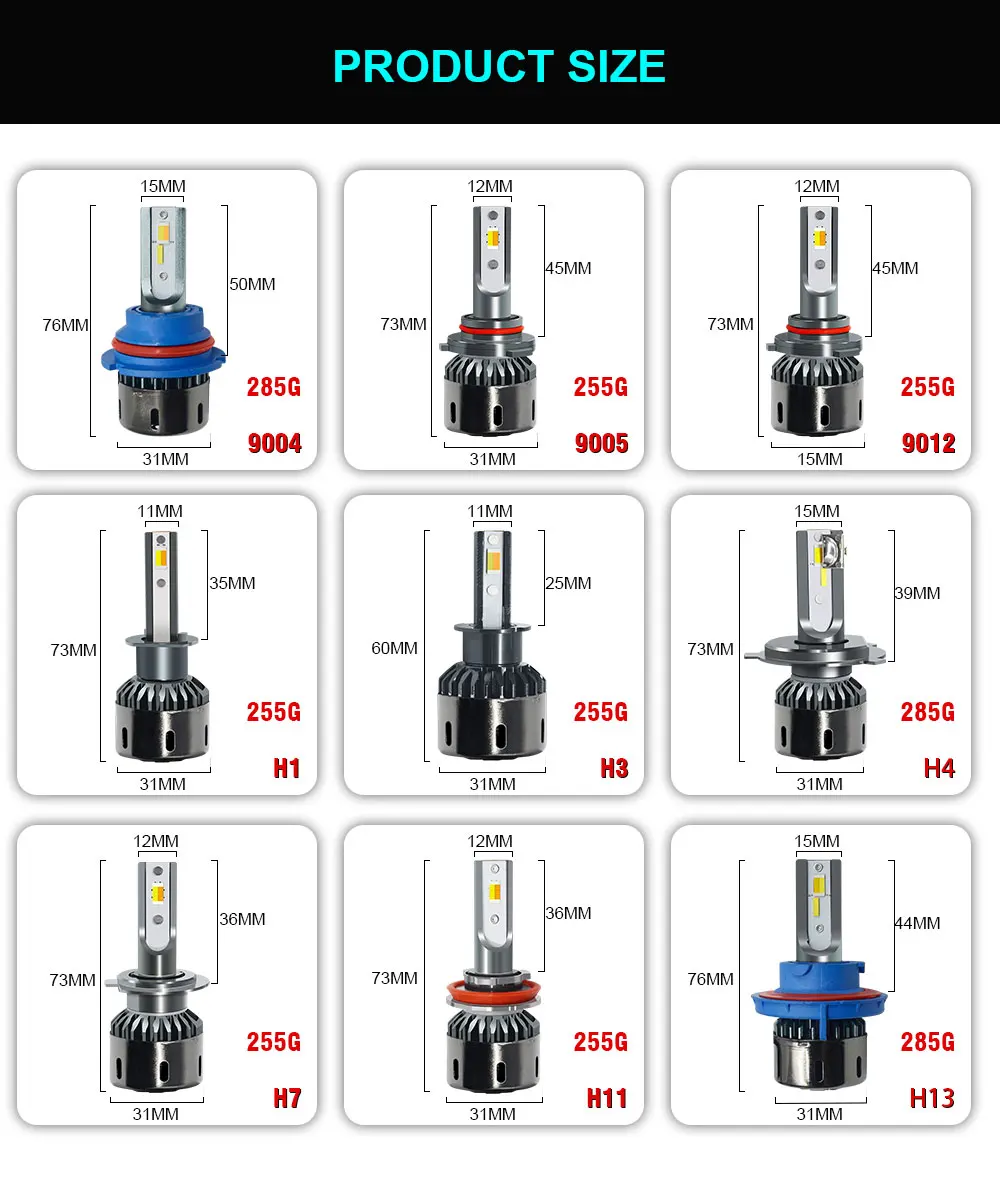 Csp-кристаллов мини H4 светодиодный H1 H3 H7 H11 9005 9006 9012 H13 лампочки Canbus автомобилей головной светильник 55W12000LM 6000K светодиодный противотуманный фонарь 12V авто светильник