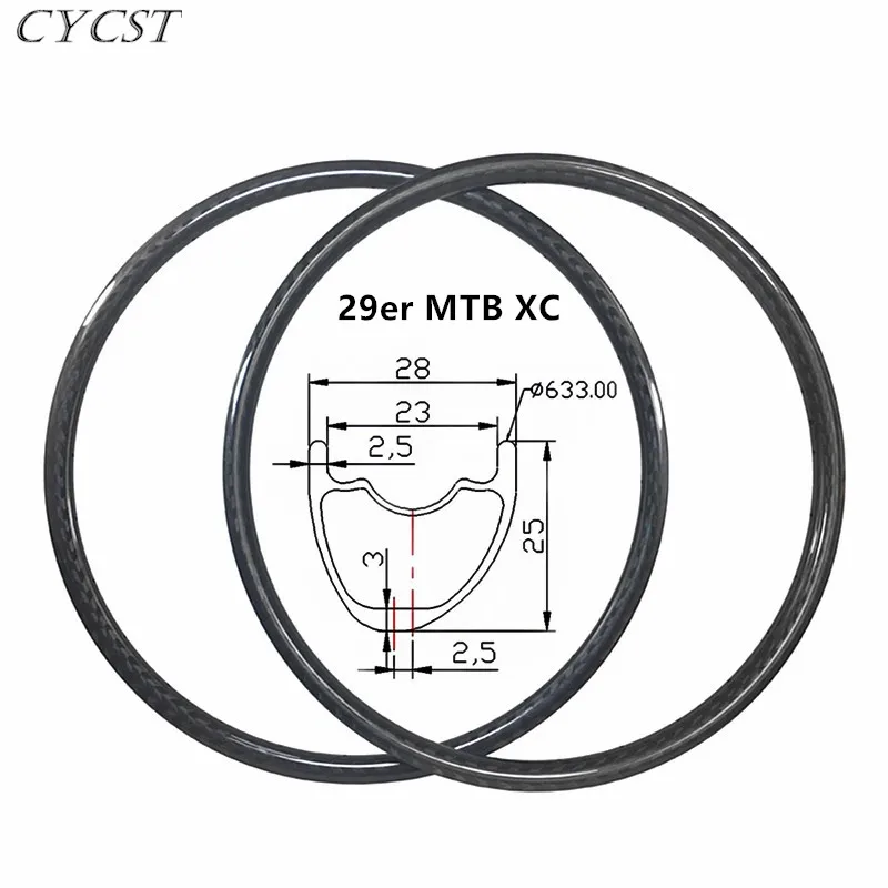 29er MTB XC 28 мм Асимметричный карбоновый обод 25 Глубокий клинчер бескамерный