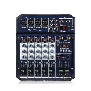 

T4/T6 Channel Mini Sound Mixing Console Mono+1 Stereo Output USB 16 DSP Musical Effects Audio Mixer With BT