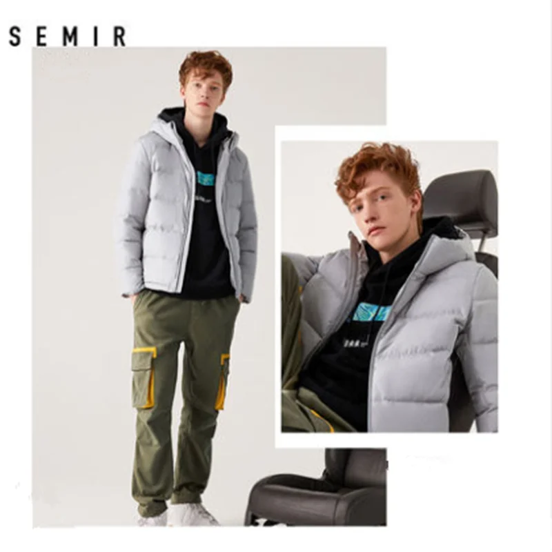 SEMIR, зимний мужской пуховик, новые пары, плотные пальто, 90% утиный пух, ультра-светильник, тонкий, с капюшоном, с хлопковой подкладкой, одноцветная верхняя одежда для мужчин