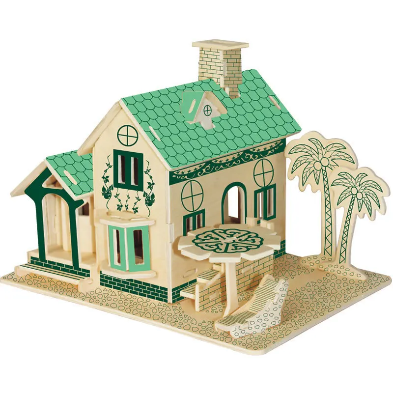 

3D Puzzle DIY Wooden House Model Manual Assembling Model Cottage Kids Woodcraft Construction Villa Gift Children Jigsaw Toys