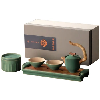 

Five elements ceramic tea set household simple Japanese Kungfu Ru kiln express teapot teacup portable travel tea making gift box