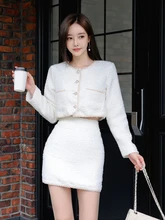  Spring Autumn Korean 2 Pieces Set Elegant Women Casual Single Breasted Short Crop Jacket Coat High Waist Mini Skirt Slim Outfits 