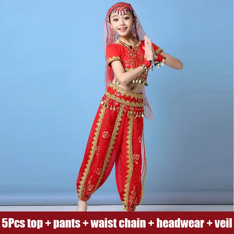 5 Pcs Профессиональный Bellydance Костюм Восточный свадебные аксессуары для живота Танцы производительность набор детей Исполнительница танца живота одежда DN3545 - Цвет: 5 Pcs