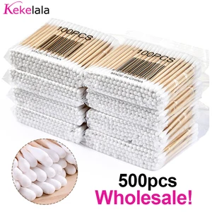 Kekelala-bastoncillos de algodón para maquillaje, doble cabeza, microcepillos de madera, pegamento para extensión de pestañas, herramientas de eliminación, 500 Uds./lote