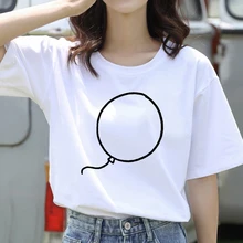 

2021 Balloon Theme White Short Sleeve Cotton T-shirts Funny T-Shirt O-Neck Vintage Ullzang Mujer_t-Shirt New Style White Tees