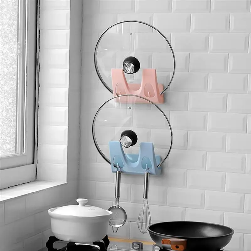 

Pot Lid Rack Plastic Pan Pot Cover Drain Rack Storage Shelf Space Saving Spoon Rests Pot Clips Wall Mounted Hanging Lid Holder