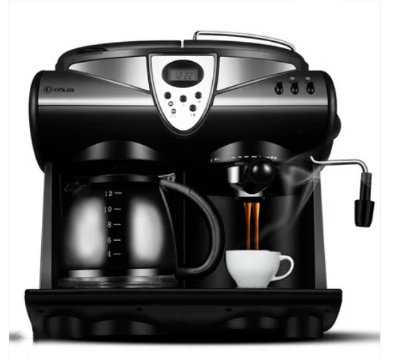 1.5L офисная автоматическая кофемашина Expresso, американская кофейная машина, кофейник, паровой пузырьковый вспениватель молока, 20 бар, ЖК-экран - Цвет: Черный