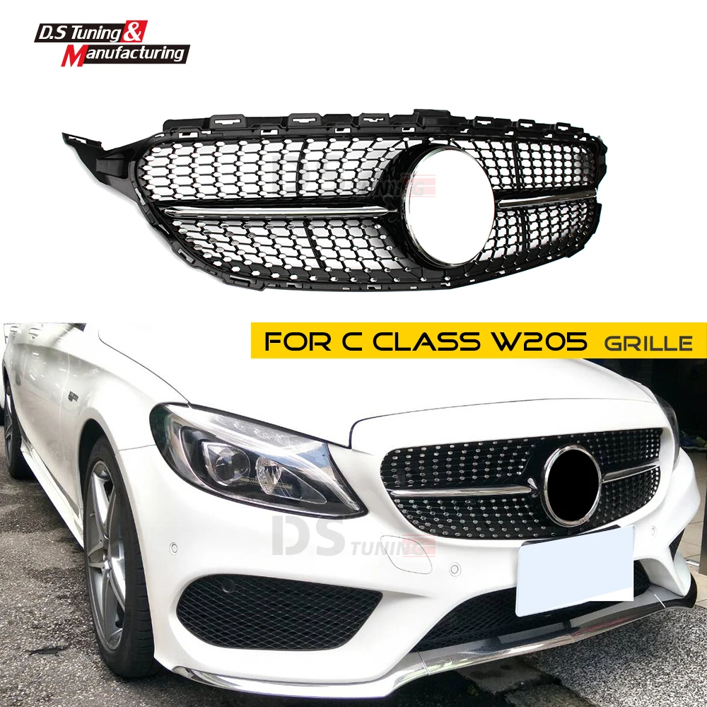 Спорт W205 решетка сетки для Mercedes C класса ABS передний бампер Гриль Benz C43 C250 C300 C350 2015 +