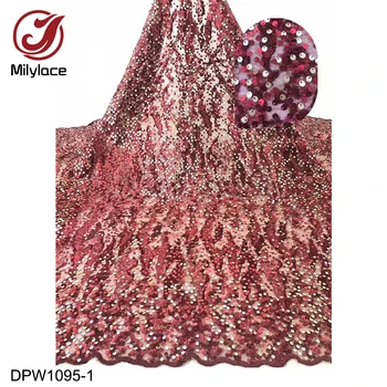 

French Net Lace Fabric 2019 Latest African Lace Fabric with Embroidery Mesh Tulle Color Sequins Lace Fabric DPW1095