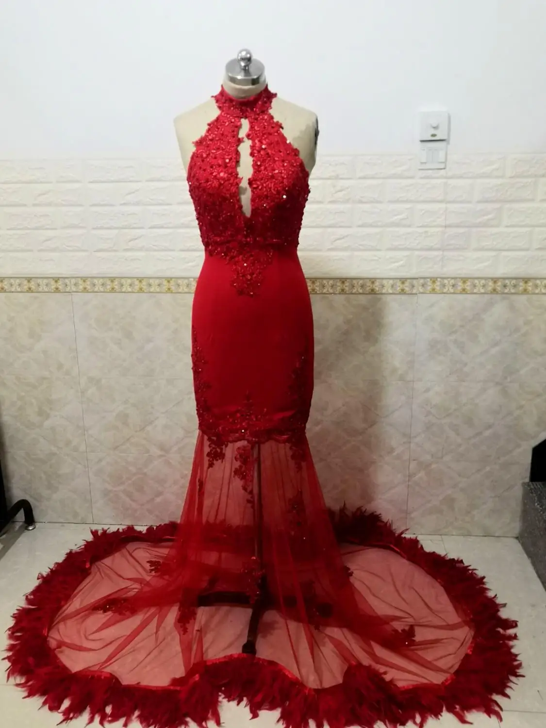 Сексуальное Красное платье русалки для выпускного вечера с перьями 2019 vestidos de gala