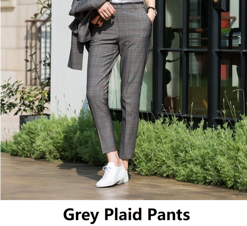 Grey Plaid Pants Высокое качество ткани формальный Плед Профессиональный бизнес костюмы осень зима дамы офисная Рабочая одежда пиджаки OL стили брючные костюмы - Цвет: Grey Plaid Pants