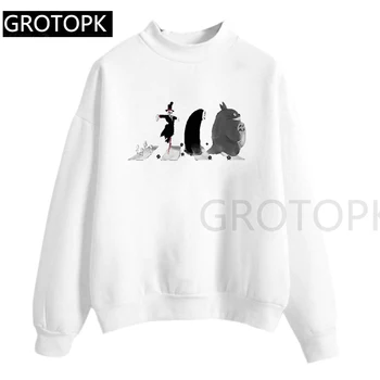 

Princess Mononoke Ghibli Road Autumn Style Hoodiess Cool Hoodies Female Round Neck Sweatershirts Pink & White Long Sleeves