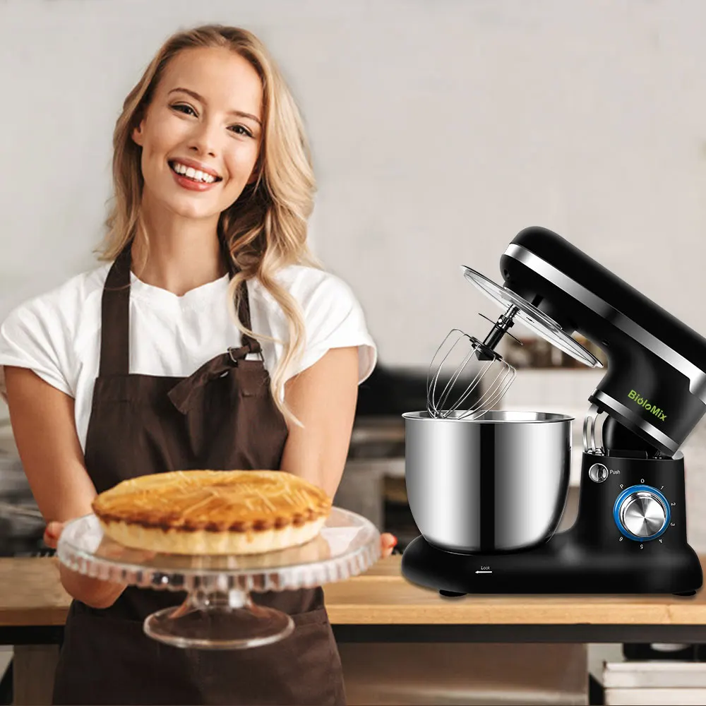 BioloMix 1500W 5L Stand Mixer Stainless Steel Bowl 6-speed Kitchen Food Blender Cream Egg Whisk Cake Dough Kneader Bread Maker